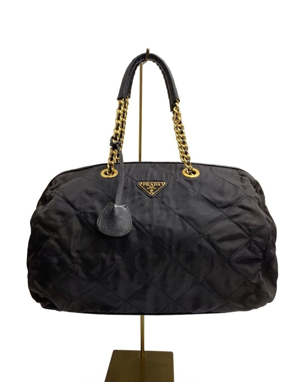 Prada Quilted Tote Bag Chain Black
